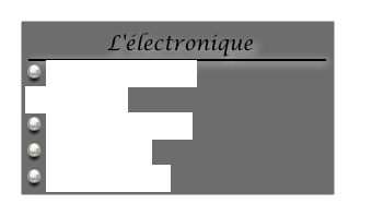  L'électronique
￼
 Radio & récepteur
 L'antenne
 Les  servomoteurs
 Le gyroscope
 La connectique